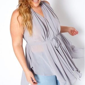 ASOPH Chiffon Sleeveless Pleated Tie Waist Top